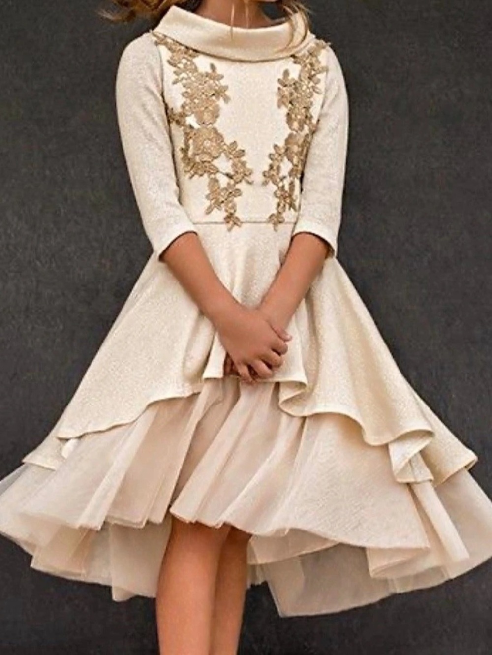 Joyfolie Girls Cream and Gold Embroidered Formal Dress Size 6